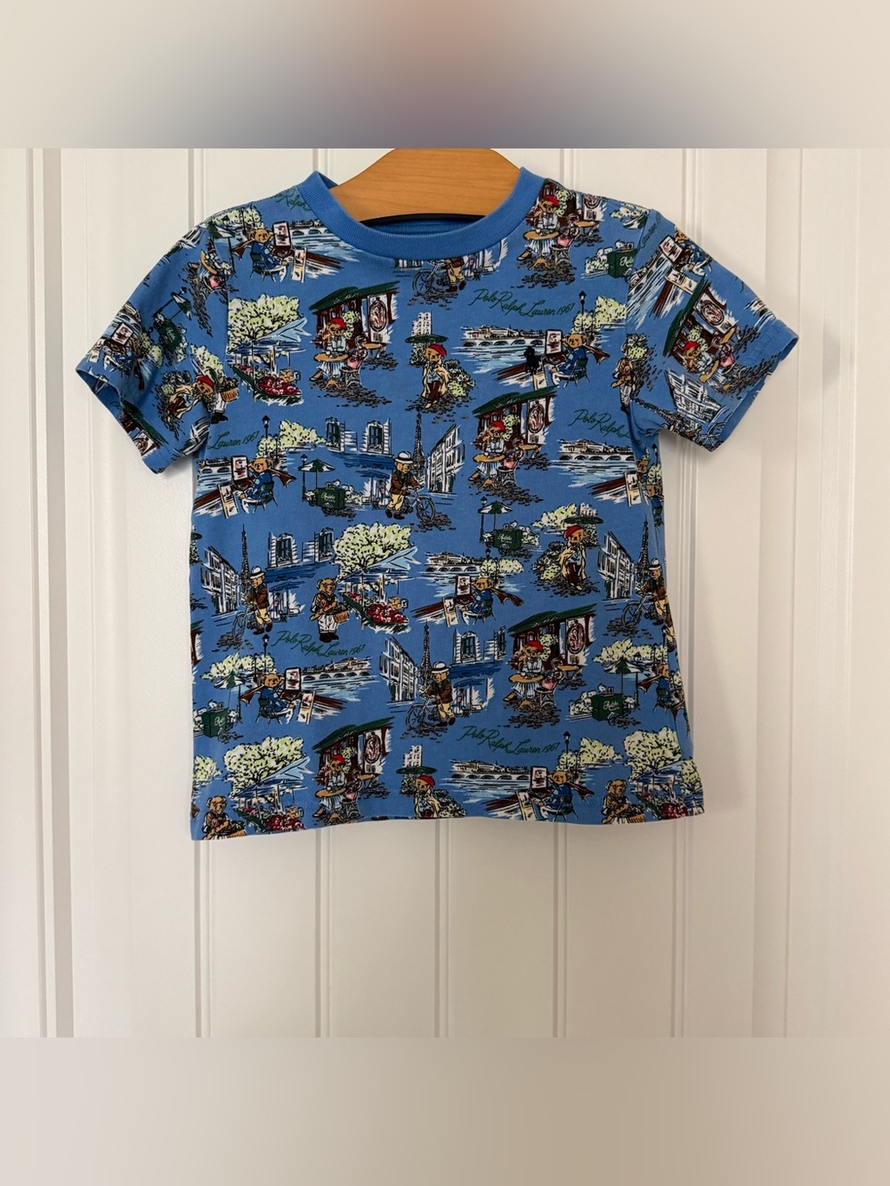 Polo Ralph Lauren Polo Bear Paris Print Jersey Tee Shirt Size 4 Boys
